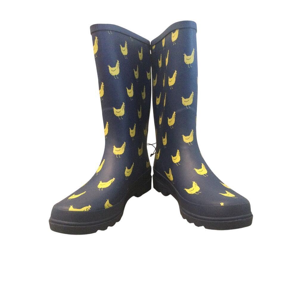 Western Chief Rain Boots Womens‎ 10 Funky Flock Tall Navy Blue Chicken Farm NEW